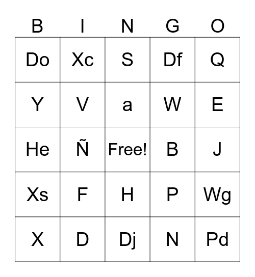 Untitled Bingo Card