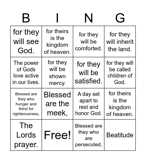 The Beatitudes Bingo Card