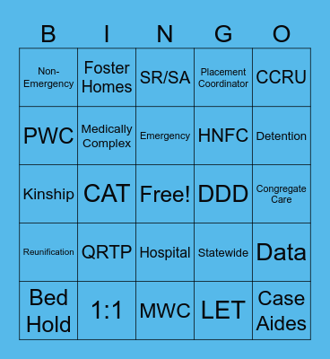 Placement Admin BINGO Card