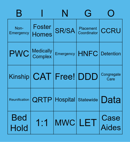 Placement Admin BINGO Card