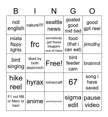 Untitled Bingo Card