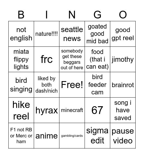 Untitled Bingo Card