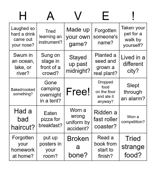 Meeting 25 BRG 2: Have you ever? Bingo Card