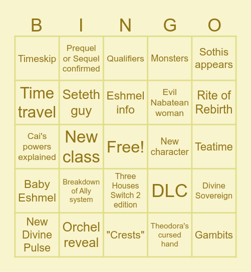Fire Emblem: Fortune's Weave Direct Bingo Card
