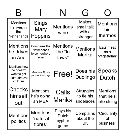 Matt Bingo Card
