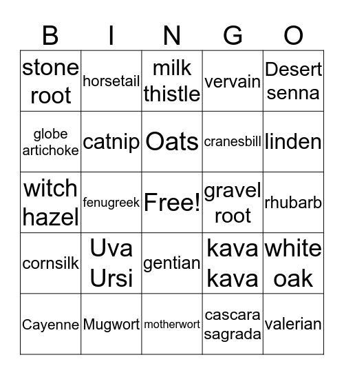 Herb Bingo Card