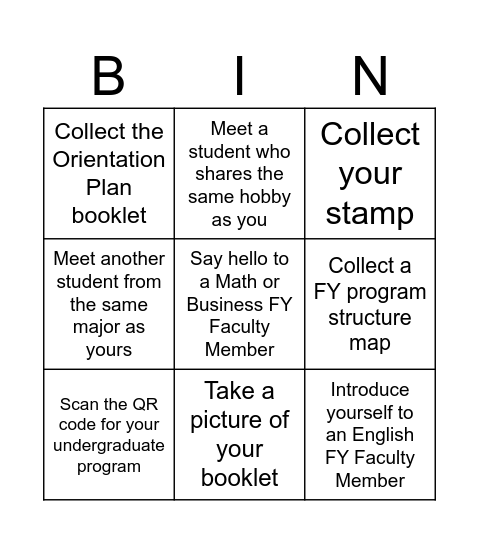 Foundation Year Bingo Card