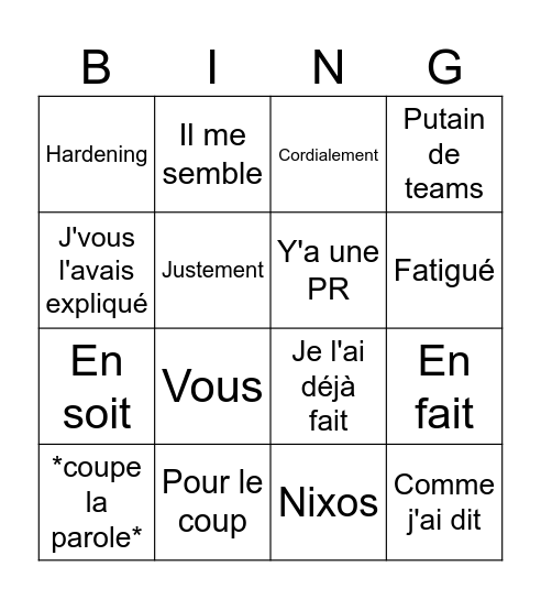 Bingorelick Bingo Card
