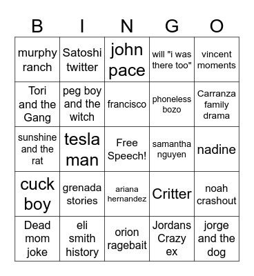 Mog Gang Friendly Friends Bingo Card