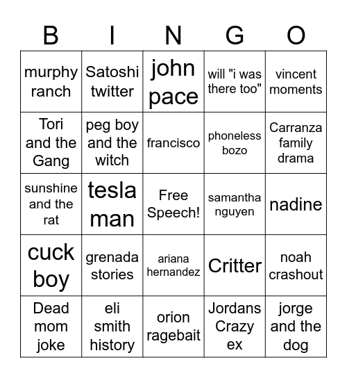 Mog Gang Friendly Friends Bingo Card