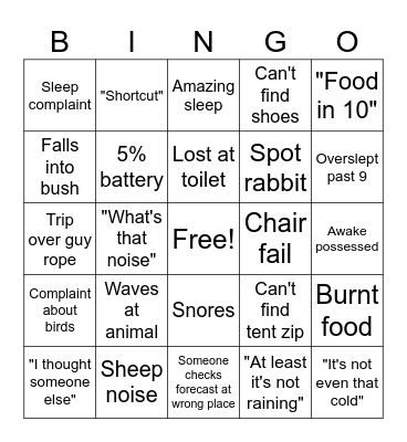Camping Bingo Card