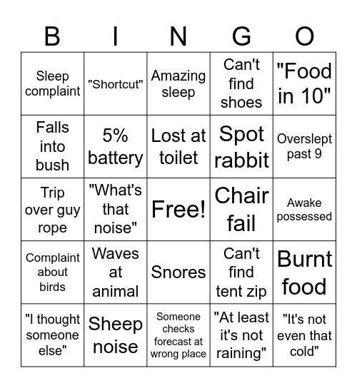 Camping Bingo Card
