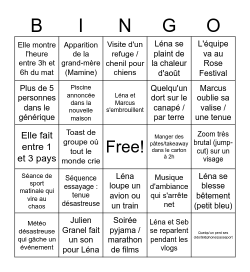 Bingo Vlog d'aout V1 Bingo Card