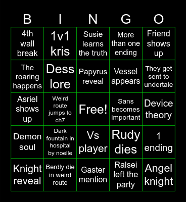 Deltarune ch6/7 Bingo Card