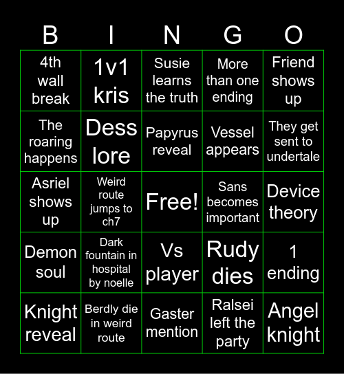 Deltarune ch6/7 Bingo Card