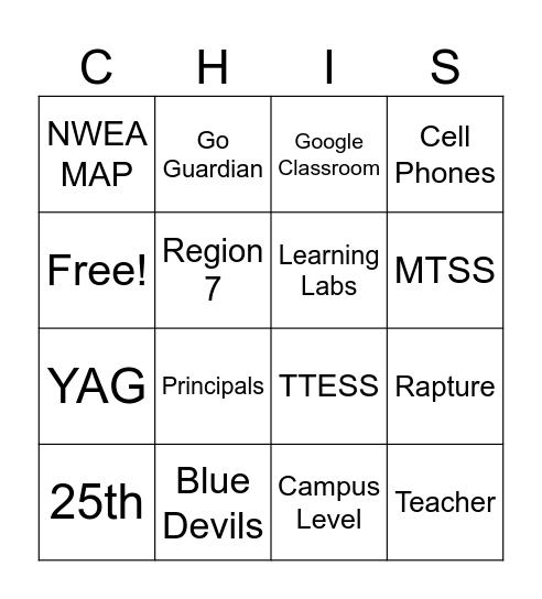 New Teacher Orientation Bingo Card