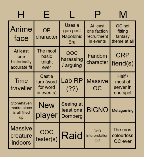 MYTHAGE BINGO Card