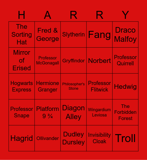 Philosopher's Stone Bingo Card