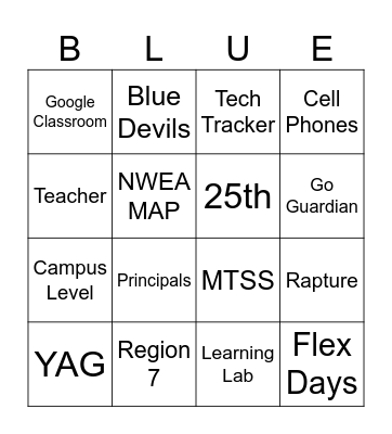 New Teacher Bingo Card