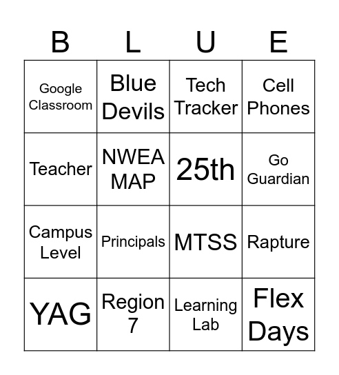 New Teacher Bingo Card