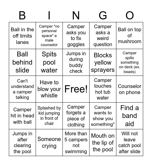 Camp Bingo Card