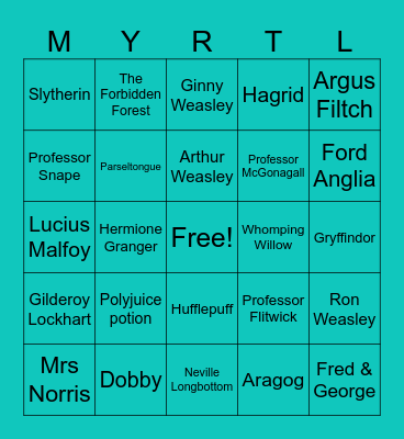 Chamber of Secrets Bingo Card