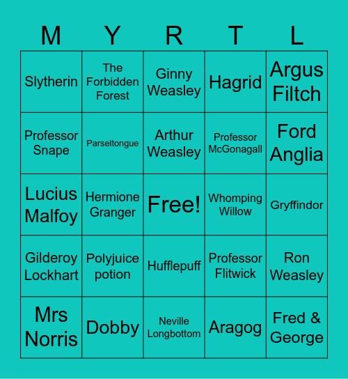 Chamber of Secrets Bingo Card