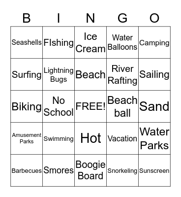 Mr Biddle Summer Bingo Card