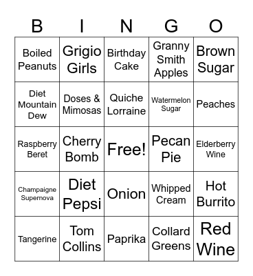Food & Beverage Bingo Card