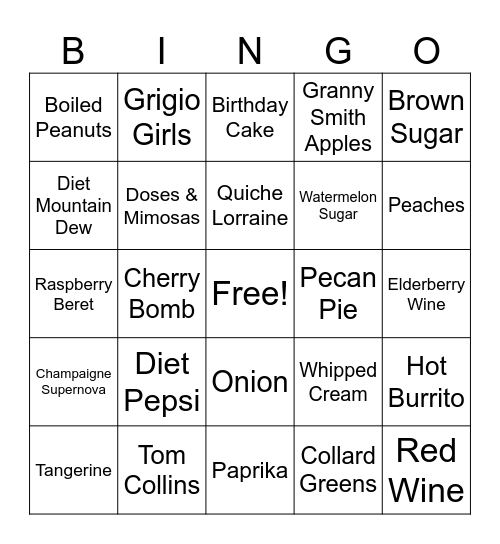Food & Beverage Bingo Card