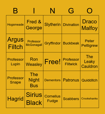Prisoner of Azkaban Bingo Card