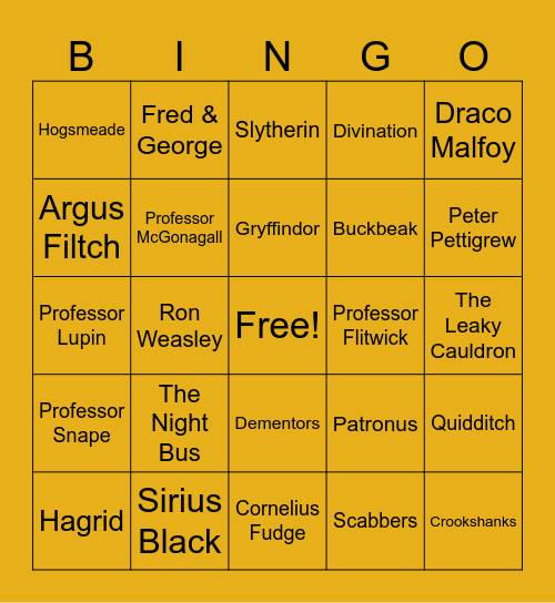 Prisoner of Azkaban Bingo Card
