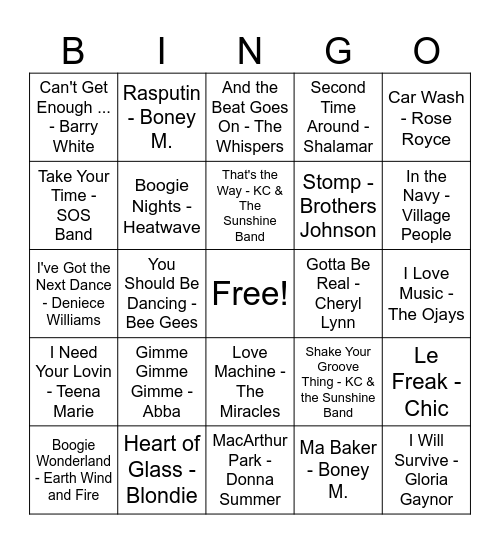 Disco Ain't Dead Bingo Card