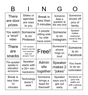 Professional Development Bingo Card