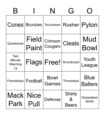 IWFF Football Bingo Card