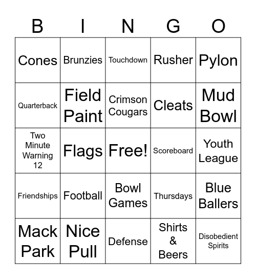 IWFF Football Bingo Card
