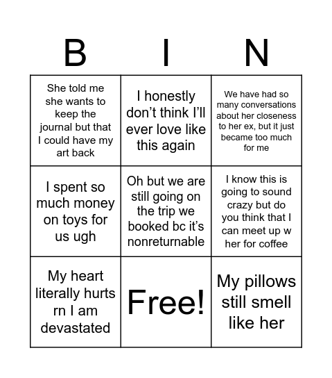 wlw breakup bingo Card