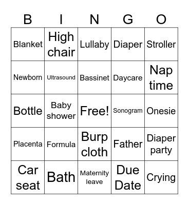 Baby Shower Bingo Card