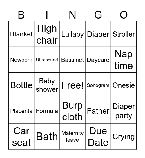 Baby Shower Bingo Card