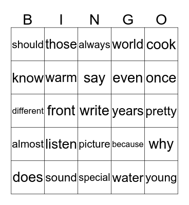 "My Robot" Sight Words Bingo Card