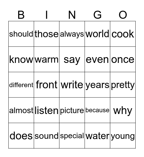 "My Robot" Sight Words Bingo Card