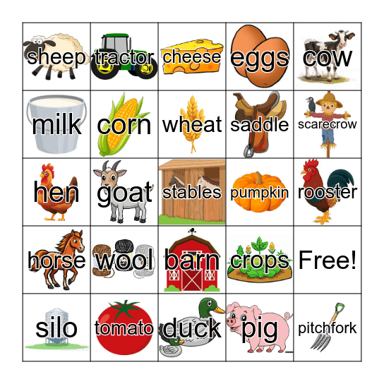 Bingo on the Farm Bingo Card