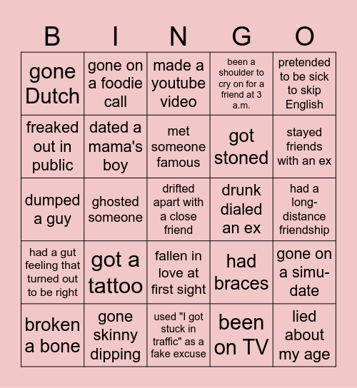 Have you ever Bingo Card