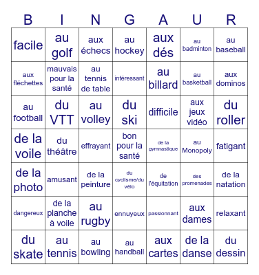 On fait du sport Bingo Card