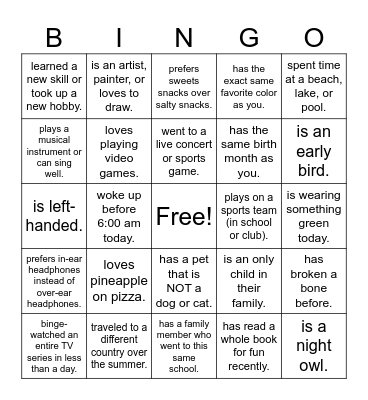Find Someone Who... Bingo Card