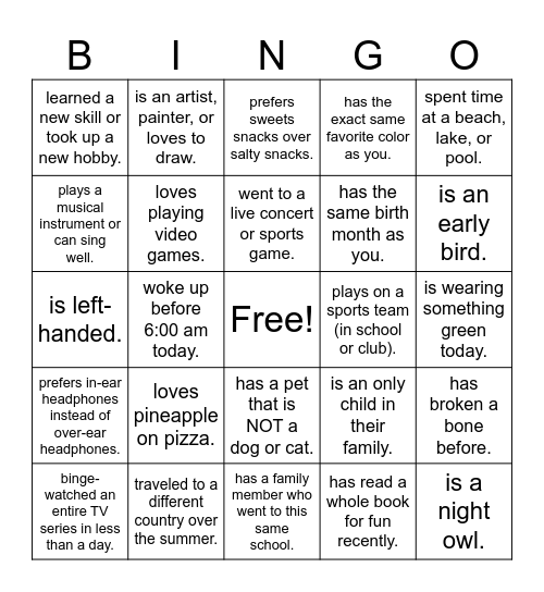 Find Someone Who... Bingo Card