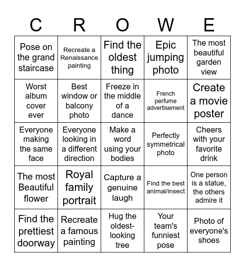 Chateau Crowe Photo Bingo Card
