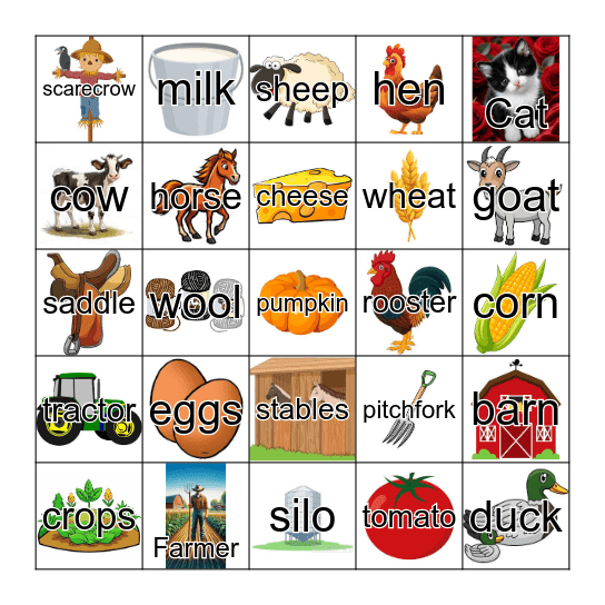 Bingo on the Farm Bingo Card