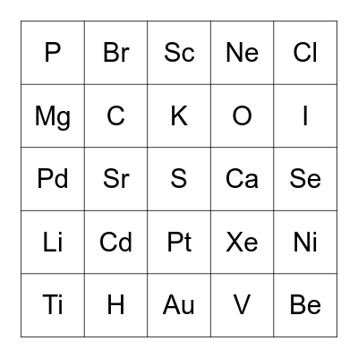 Periodic Table Bingo Card