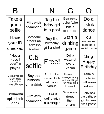 Emily's 27th Birthday Bingo Card